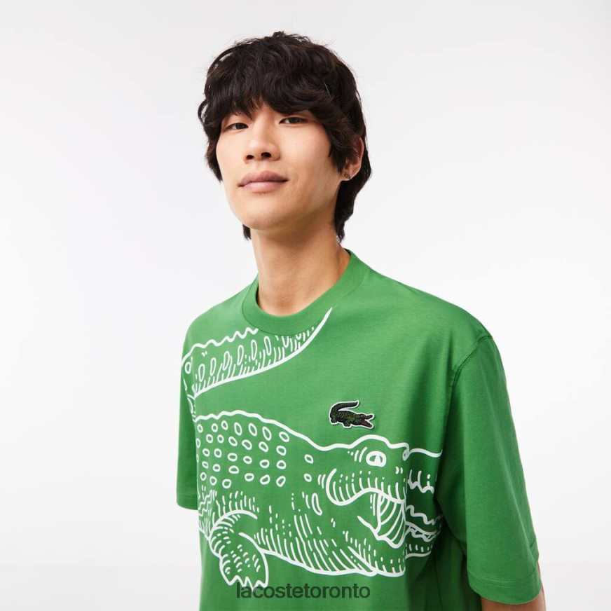 Clothing Lacoste Round Neck Loose Fit Crocodile Print T-Shirt Green Men Z60BPR256