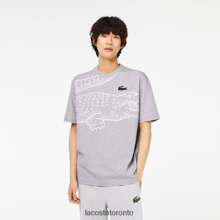 Clothing Lacoste Round Neck Loose Fit Crocodile Print T-Shirt Grey Chine Men Z60BPR253