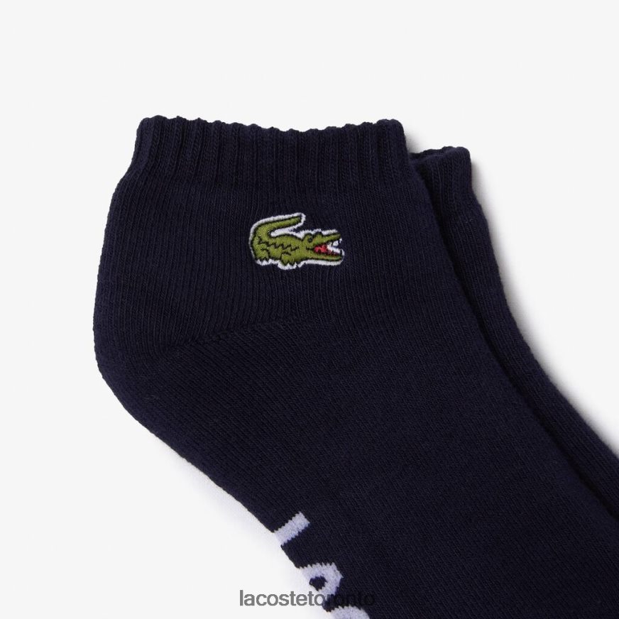 Clothing Lacoste SPORT Branded Stretch Cotton Low-Cut Socks Navy Blue/White Unisex Z60BPR1676