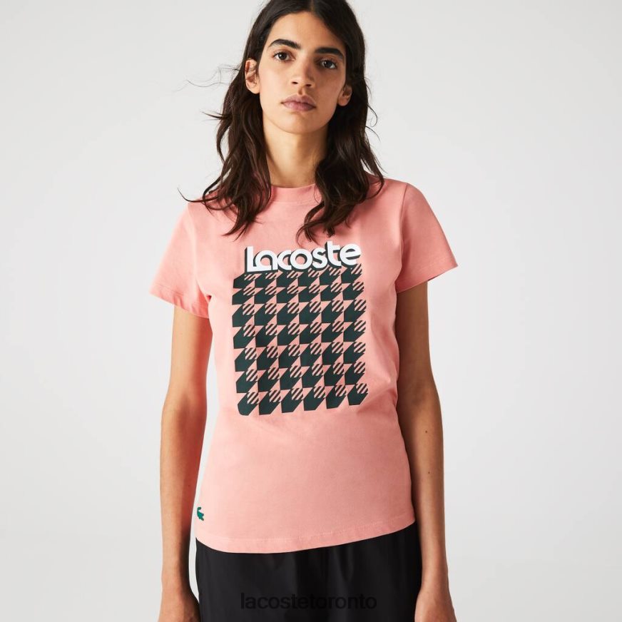 Clothing Lacoste SPORT Breathable Houndstooth Patterned T-shirt Pink/Green/White/Green Women Z60BPR2596