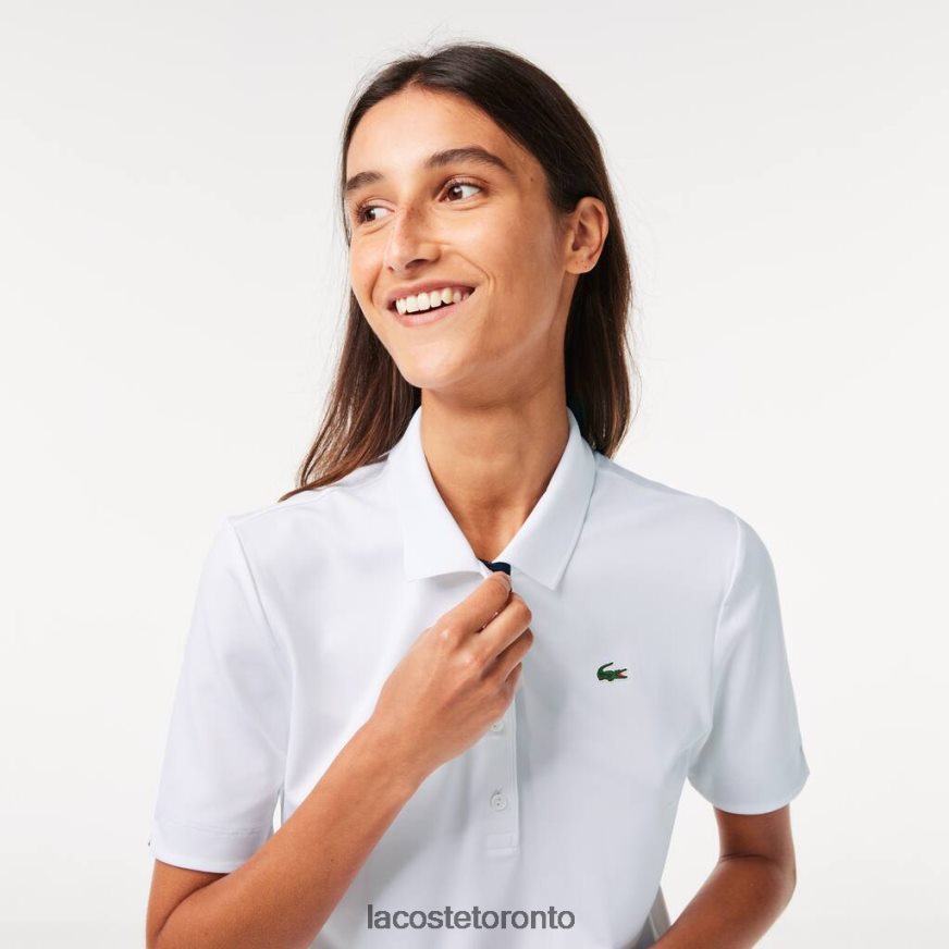 Clothing Lacoste SPORT Breathable Stretch Golf Polo White/Navy Blue Women Z60BPR2488