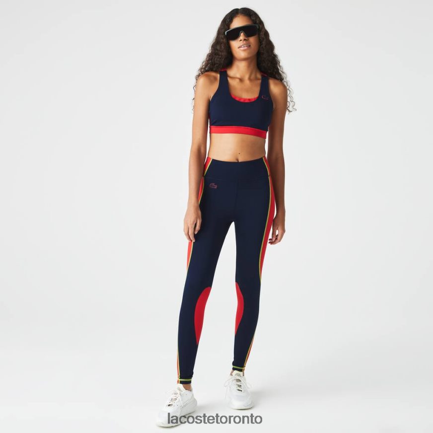 Clothing Lacoste SPORT Color-Block Knit Effect Leggings Navy Blue/Red Women Z60BPR2532