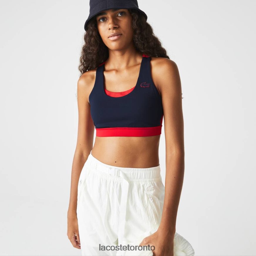 Clothing Lacoste SPORT Color-Block Recycled Polyester Sports Bra Navy Blue/Red/Green Women Z60BPR2575