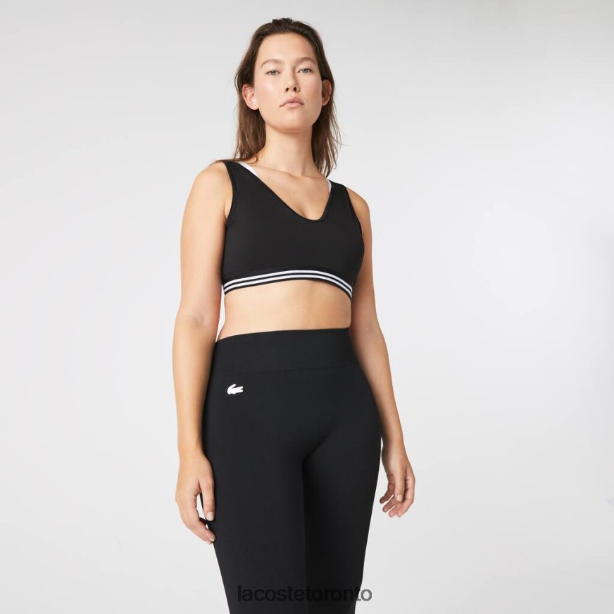 Clothing Lacoste SPORT Contrast Accents Sports Bra Black/White Women Z60BPR2598