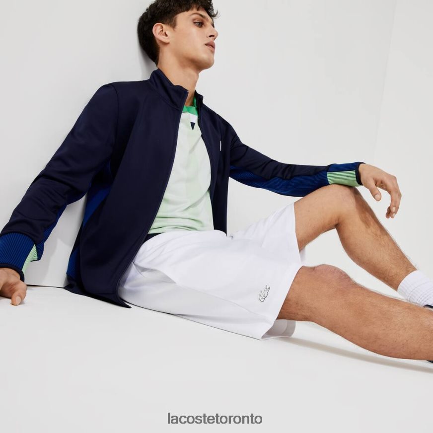 Clothing Lacoste SPORT Contrasting Elasticized Waist Jacquard Shorts White/Navy Blue/White Men Z60BPR1563