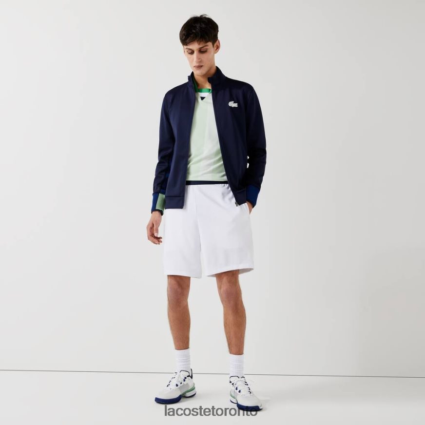 Clothing Lacoste SPORT Contrasting Elasticized Waist Jacquard Shorts White/Navy Blue/White Men Z60BPR1563