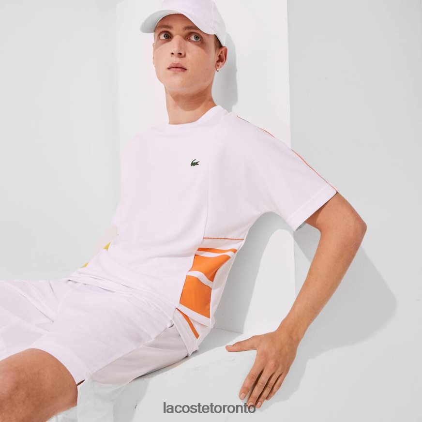 Clothing Lacoste SPORT Graphic Bands Crew Neck Pique T-shirt White/Yellow/Orange Men Z60BPR1922