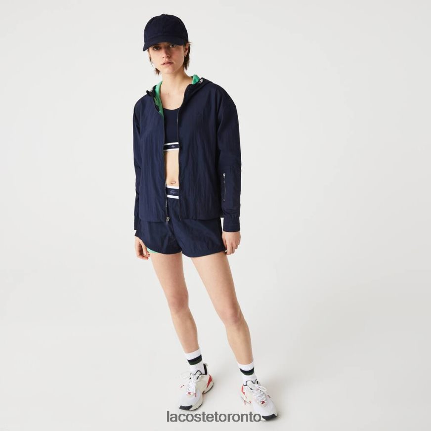 Clothing Lacoste SPORT Light Zippered Nylon And Mesh Jacket Navy Blue/Green Women Z60BPR2633