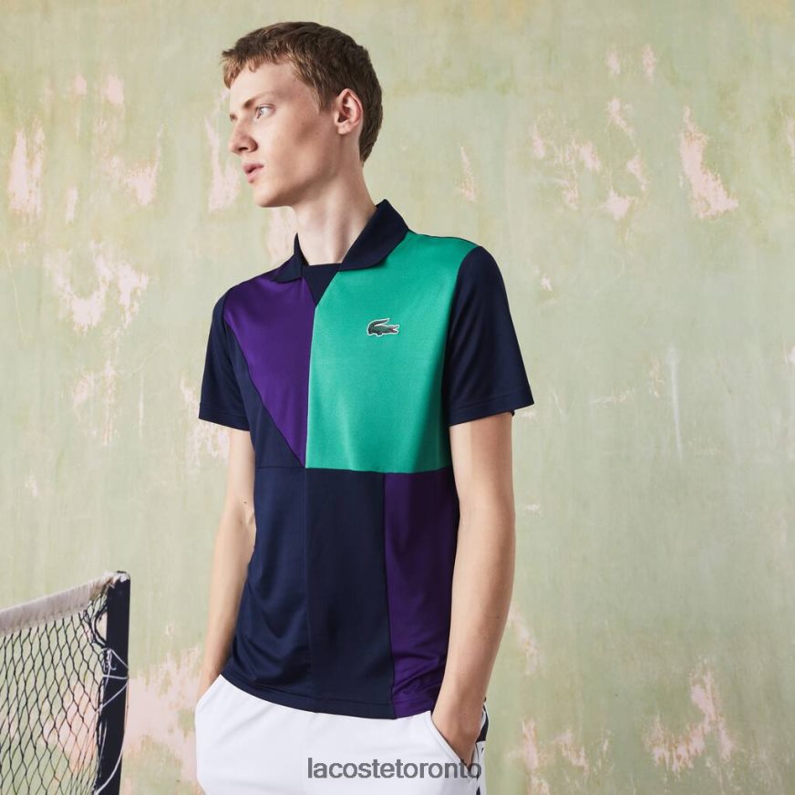 Clothing Lacoste SPORT Ultra-Dry Pique Tennis Polo Navy Blue/Purple/Green Men Z60BPR784