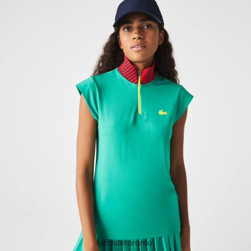 Clothing Lacoste SPORT Zip High-Neck Tennis Polo Green/Navy Blue/Red Women Z60BPR2500