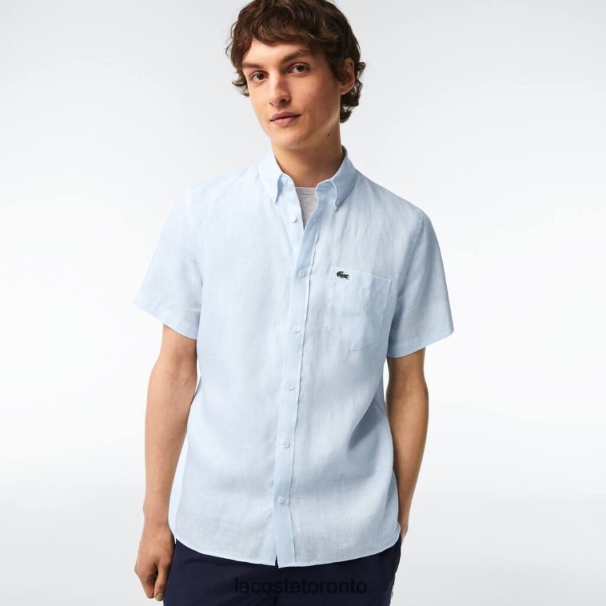 Clothing Lacoste Short Sleeve Linen Shirt Light Blue Men Z60BPR488