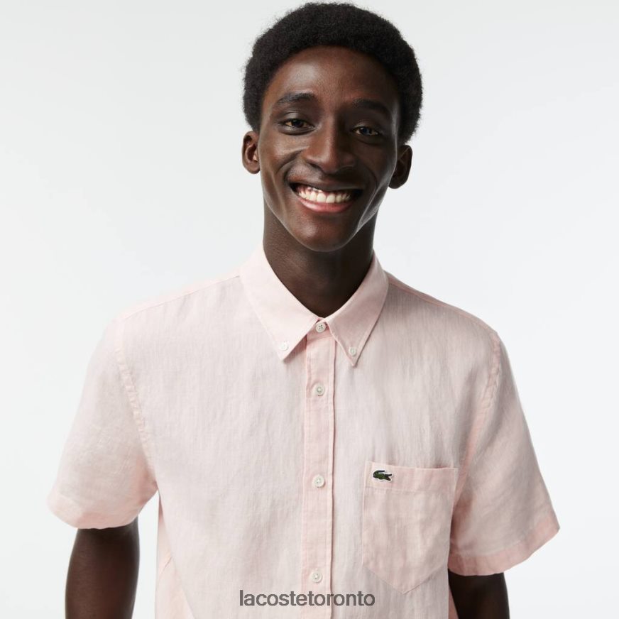 Clothing Lacoste Short Sleeve Linen Shirt Light Pink Men Z60BPR489