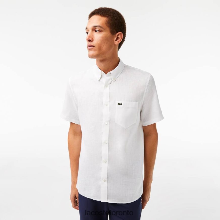 Clothing Lacoste Short Sleeve Linen Shirt White Men Z60BPR490