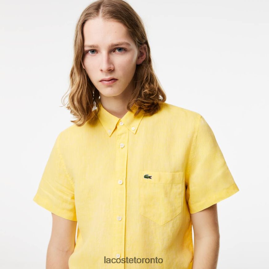 Clothing Lacoste Short Sleeve Linen Shirt Yellow Men Z60BPR496