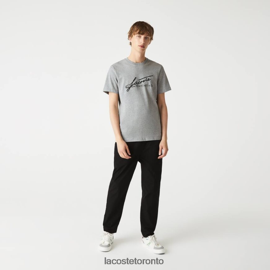 Clothing Lacoste Signature And Crocodile Print Crew Neck Cotton T-Shirt Grey Chine Men Z60BPR760