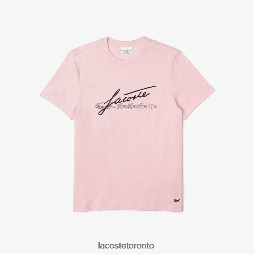 Clothing Lacoste Signature And Crocodile Print Crew Neck Cotton T-Shirt Pink Men Z60BPR763