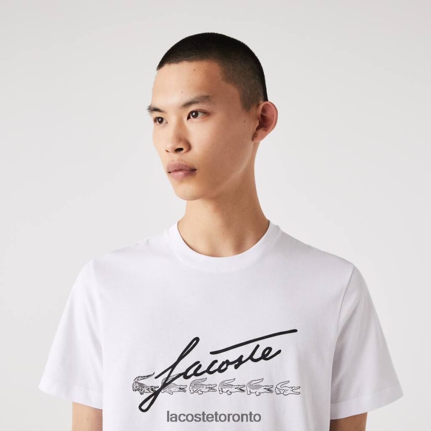 Clothing Lacoste Signature And Crocodile Print Crew Neck Cotton T-Shirt White Men Z60BPR761