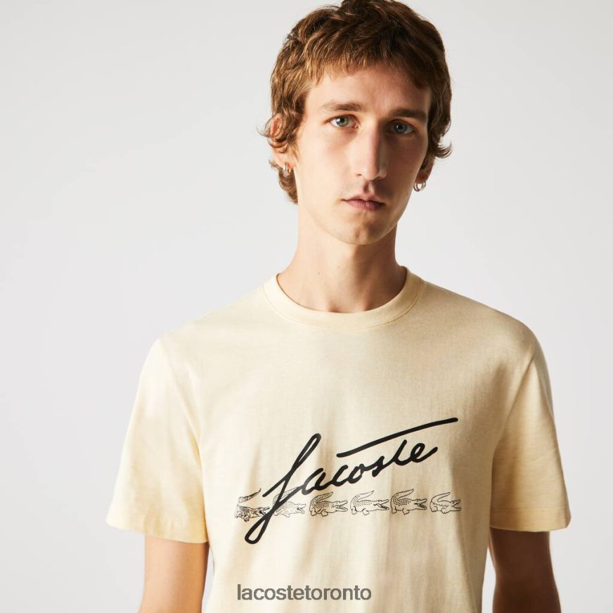 Clothing Lacoste Signature And Crocodile Print Crew Neck Cotton T-Shirt Yellow Men Z60BPR762