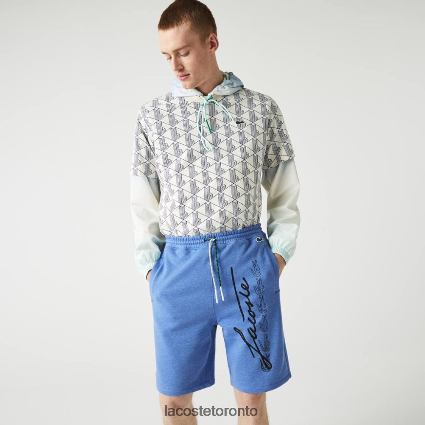 Clothing Lacoste Signature Print Cotton Fleece Shorts Blue Chine Men Z60BPR1435