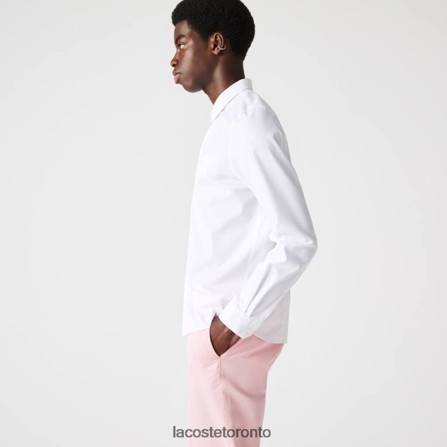 Clothing Lacoste Slim Fit Concealed Placket Stretch Cotton Poplin Shirt White Men Z60BPR1648