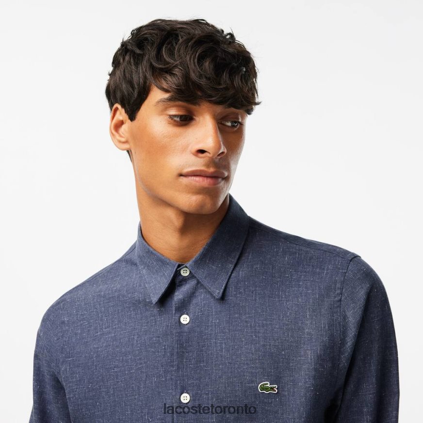 Clothing Lacoste Slim Fit Cotton Chambray Shirt Black/White Men Z60BPR1519