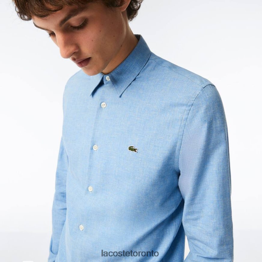 Clothing Lacoste Slim Fit Cotton Chambray Shirt Blue/White Men Z60BPR1520