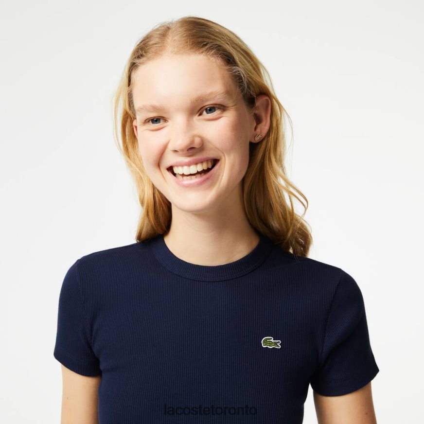 Clothing Lacoste Slim Fit Organic Cotton T-Shirt Navy Blue Women Z60BPR2385