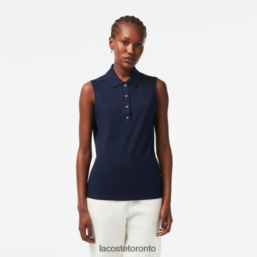 Clothing Lacoste Slim Fit Sleeveless Cotton Pique Polo Shirt Navy Blue Women Z60BPR2498