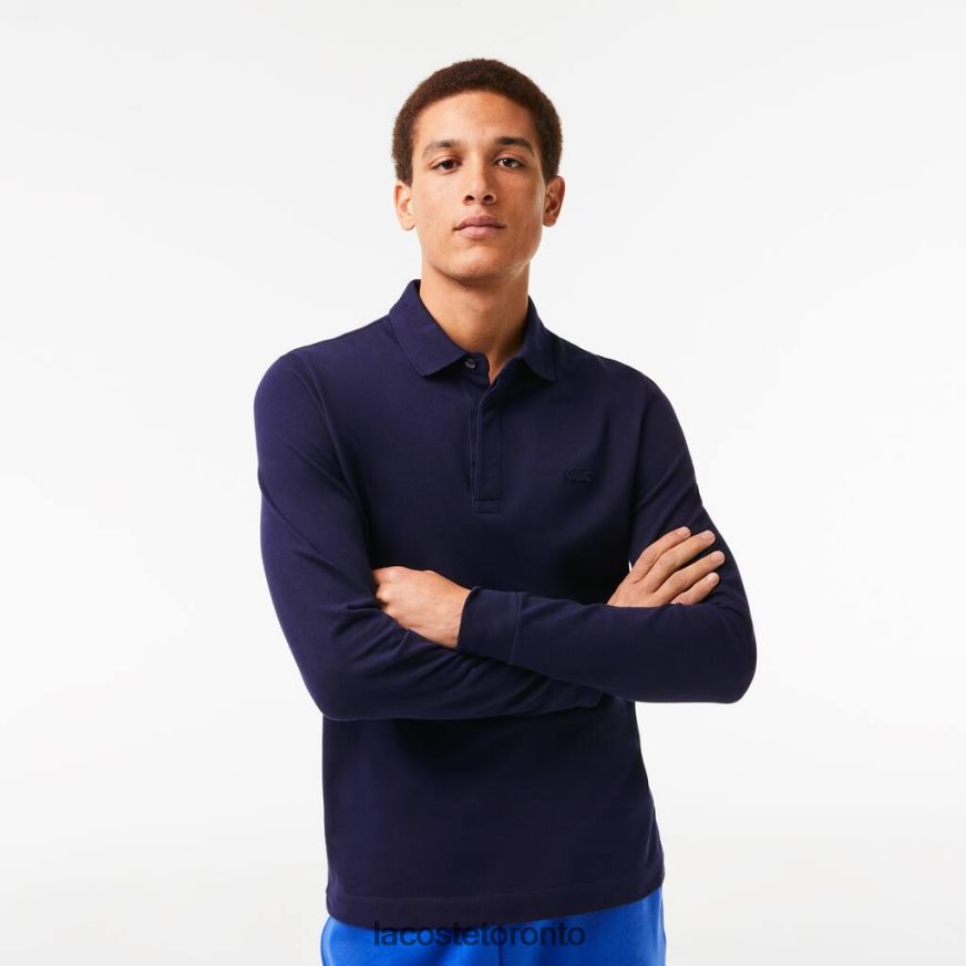 Clothing Lacoste Smart Paris long sleeve stretch cotton pique Polo Navy Blue Men Z60BPR665