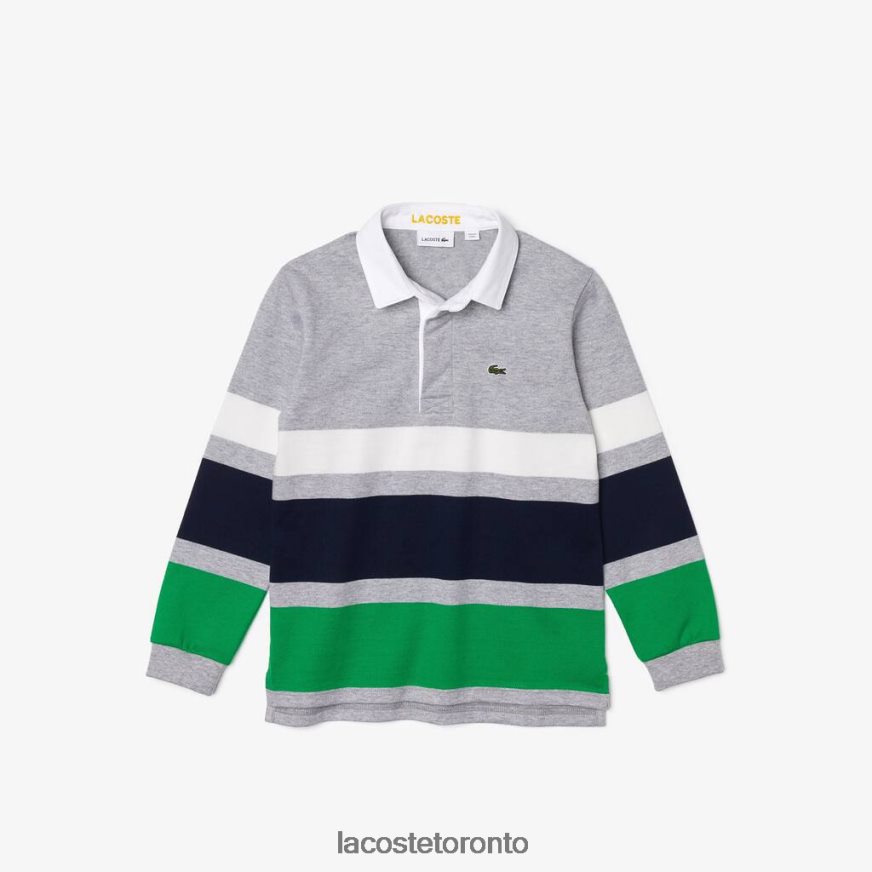 Clothing Lacoste Striped Cotton Rugby Regular Fit Polo Grey Chine/White/Blue/Green Kids Z60BPR3151