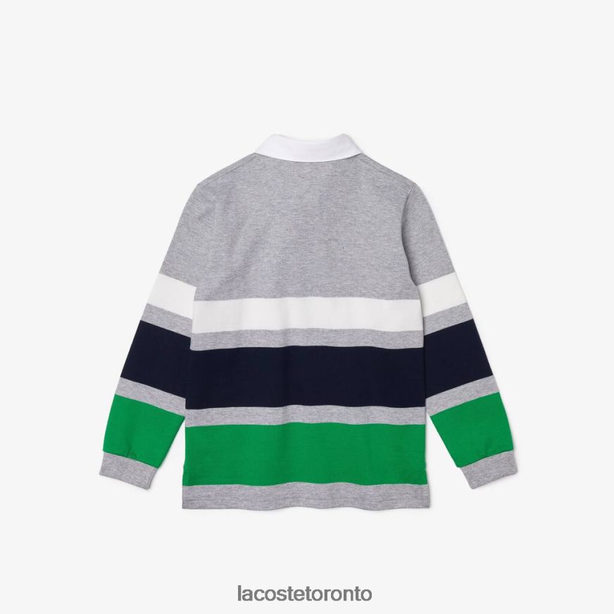 Clothing Lacoste Striped Cotton Rugby Regular Fit Polo Grey Chine/White/Blue/Green Kids Z60BPR3151