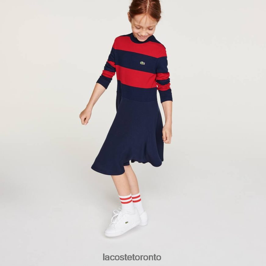 Clothing Lacoste Striped Knit Turtleneck Sweater Navy Blue/Red Kids Z60BPR3294