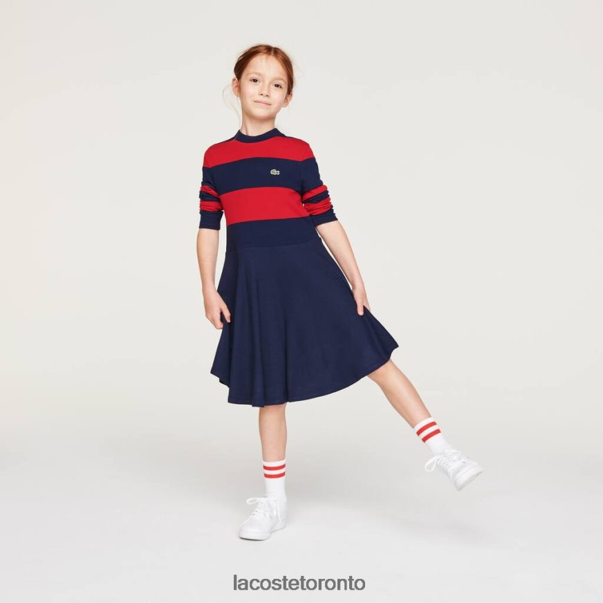 Clothing Lacoste Striped Knit Turtleneck Sweater Navy Blue/Red Kids Z60BPR3294