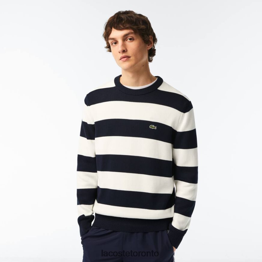 Clothing Lacoste Striped Organic Cotton Jersey Sweater Black/White Men Z60BPR439