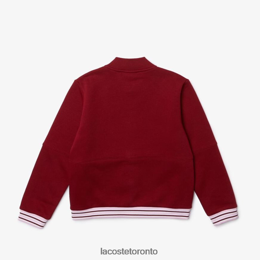 Clothing Lacoste Striped Organic Cotton Varsity Jacket Bordeaux/Pink Kids Z60BPR3248