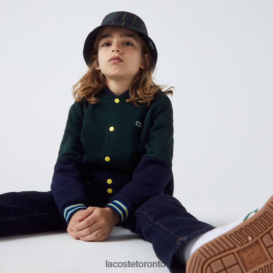 Clothing Lacoste Striped Organic Cotton Varsity Jacket Navy Blue/Green Kids Z60BPR3247