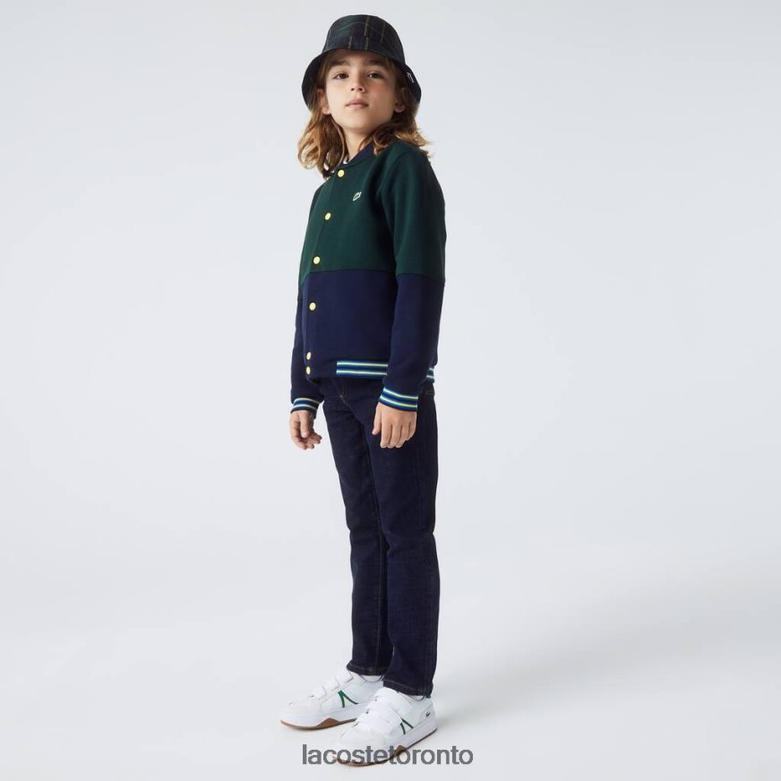 Clothing Lacoste Striped Organic Cotton Varsity Jacket Navy Blue/Green Kids Z60BPR3247