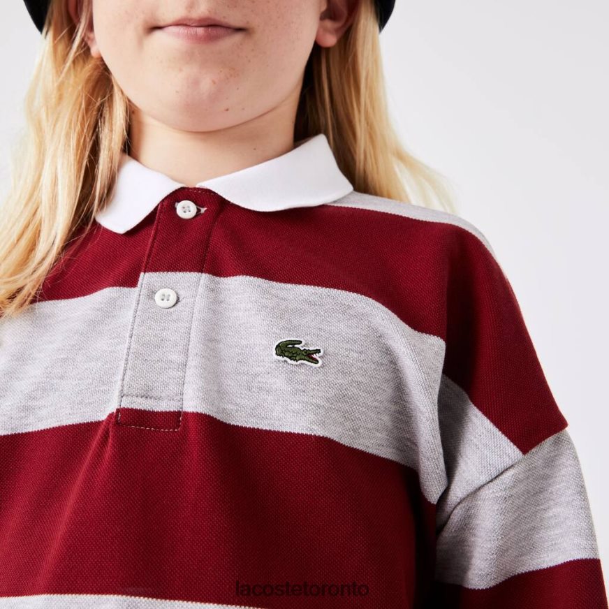 Clothing Lacoste Striped Pique Polo Bordeaux/Grey Chine Kids Z60BPR2962