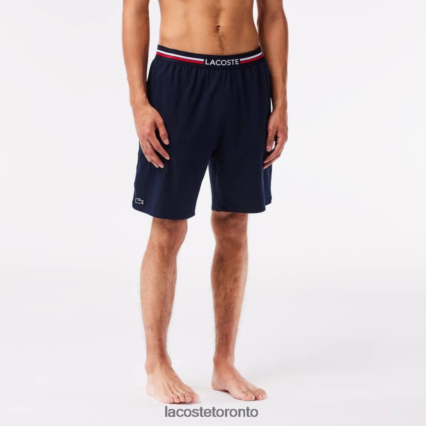 Clothing Lacoste Striped-Waist Long Boxer Briefs Navy Blue Men Z60BPR1376