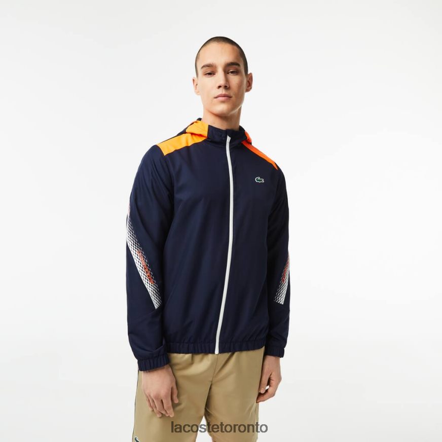 Clothing Lacoste Tennis Recycled Polyester Hooded Jacket Navy Blue/Orange/White/White Men Z60BPR379