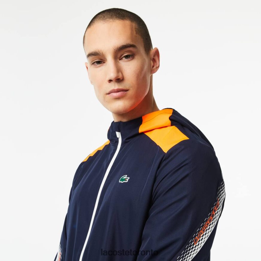 Clothing Lacoste Tennis Recycled Polyester Hooded Jacket Navy Blue/Orange/White/White Men Z60BPR379