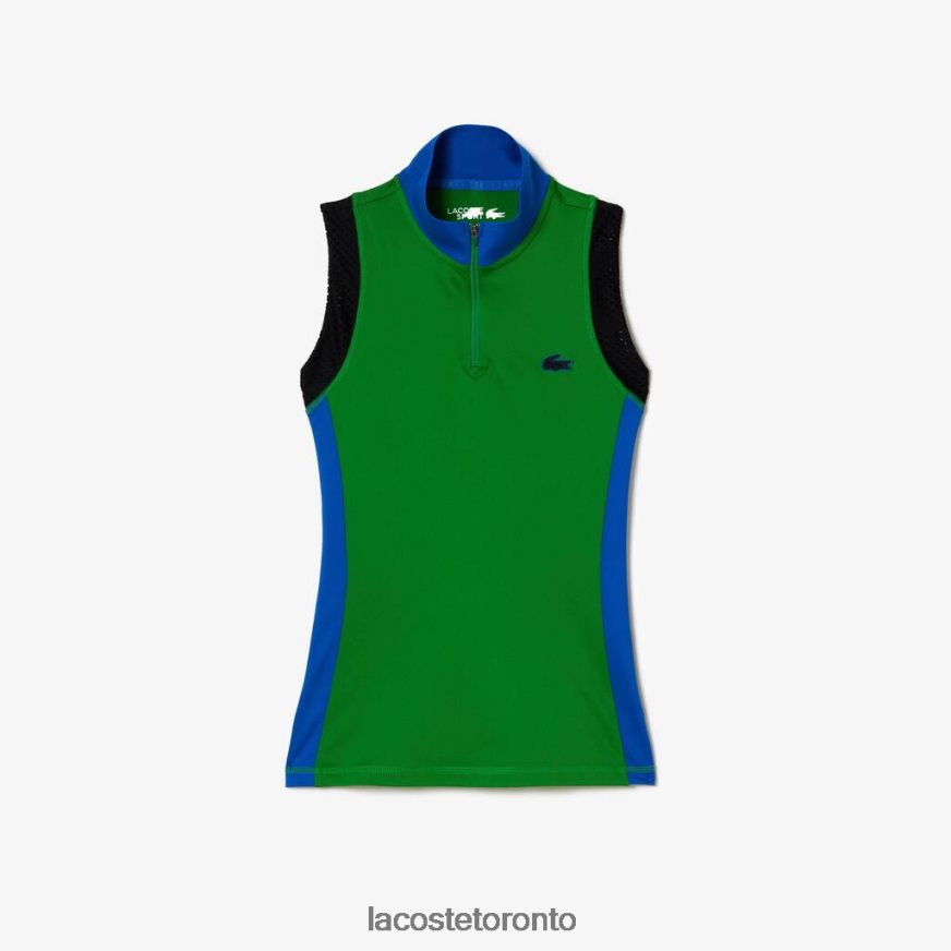 Clothing Lacoste Tennis Sleeveless Zip Neck Polo Green/Blue/Black Women Z60BPR2357