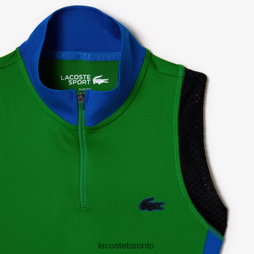 Clothing Lacoste Tennis Sleeveless Zip Neck Polo Green/Blue/Black Women Z60BPR2357