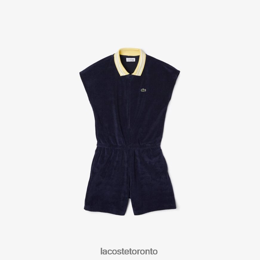 Clothing Lacoste Terrycloth Cotton Playsuit Navy Blue/Yellow/White Kids Z60BPR3307