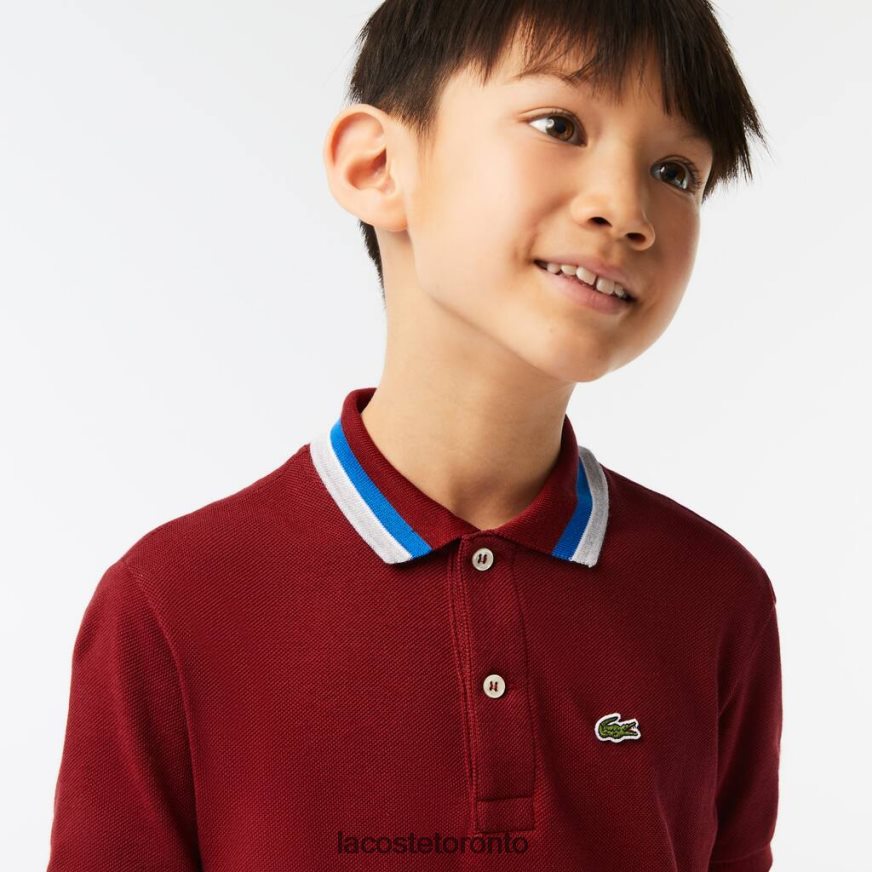 Clothing Lacoste Tricolor Collar Cotton Petit Pique Polo Bordeaux/White Kids Z60BPR2954