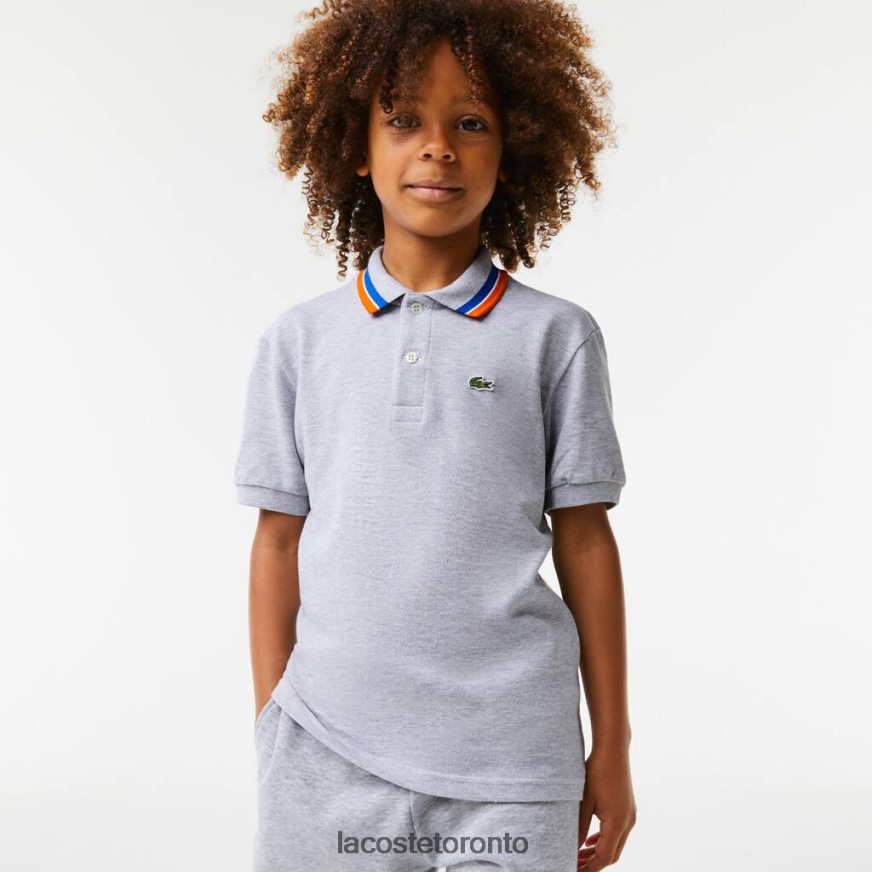 Clothing Lacoste Tricolor Collar Cotton Petit Pique Polo Grey Chine/White Kids Z60BPR2953