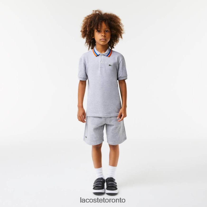 Clothing Lacoste Tricolor Collar Cotton Petit Pique Polo Grey Chine/White Kids Z60BPR2953