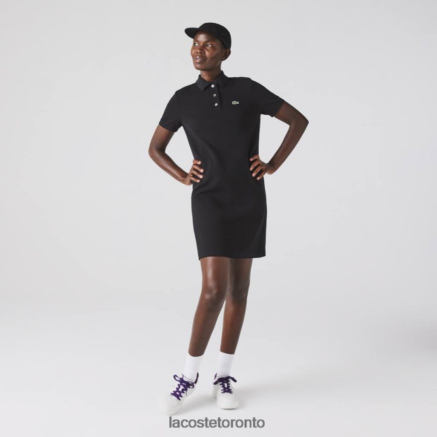 Clothing Lacoste Trumpet Sleeve Pique Polo Dress Black Women Z60BPR2510