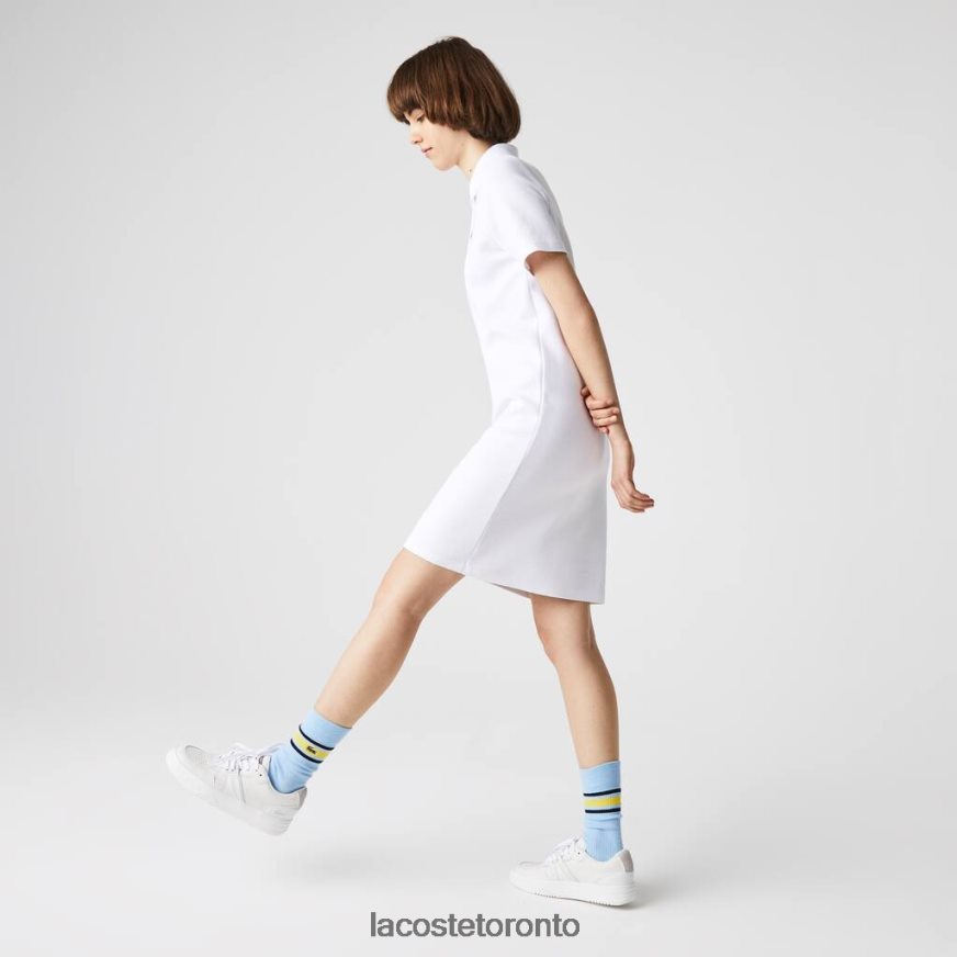 Clothing Lacoste Trumpet Sleeve Pique Polo Dress White Women Z60BPR2511