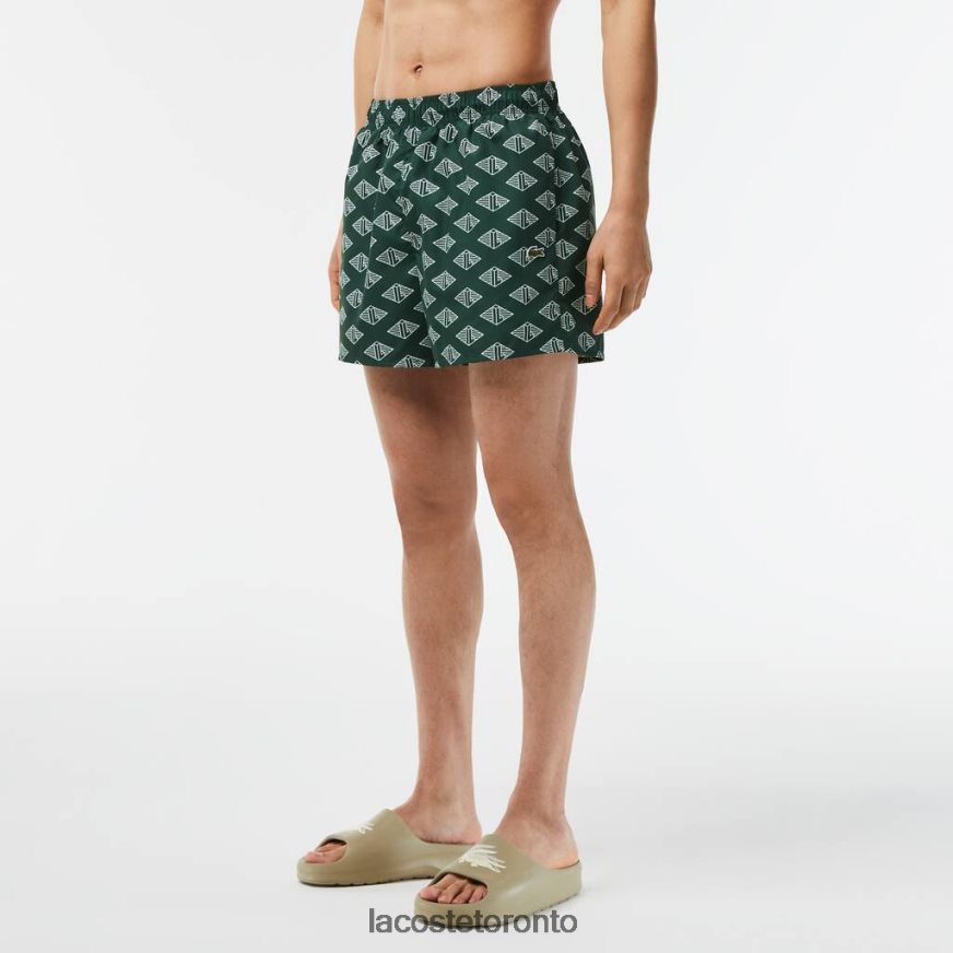 Clothing Lacoste Two-Tone Monogram Print Swim Trunks Green/White Men Z60BPR530